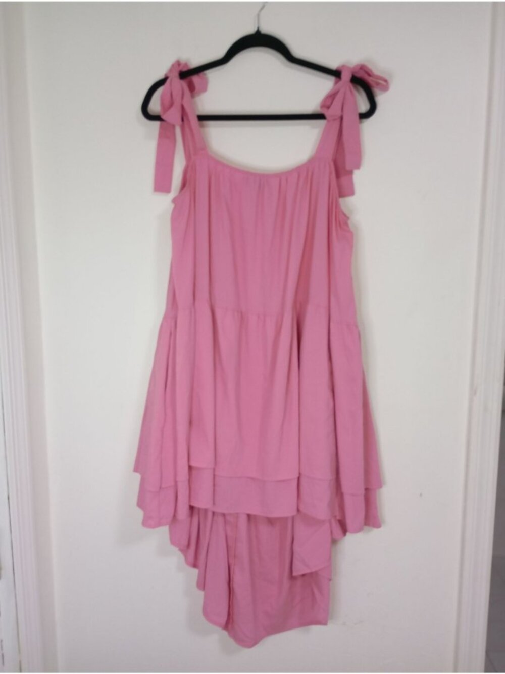 Strut & Bolt Pink Asymmetrical Tiered Dress Adjustable Tie Straps Size L